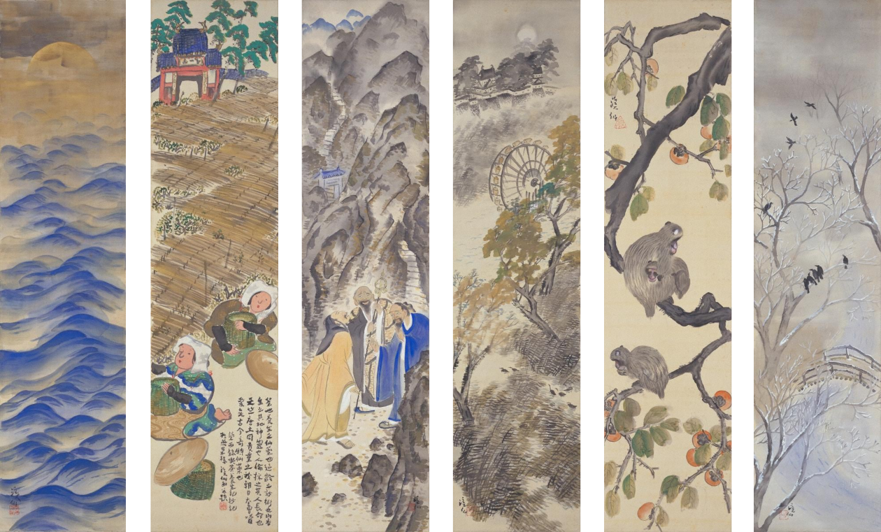 真作 冨田芳子箱書】掛軸「冨田渓仙 早春」絵画 二重箱 素早かっ 都